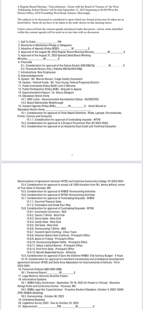 board meeting agenda
